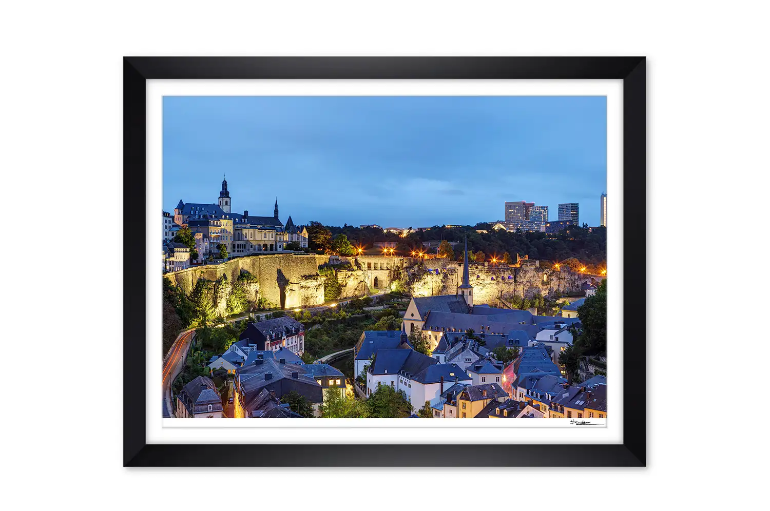 Luxembourg city night cityscape framed print