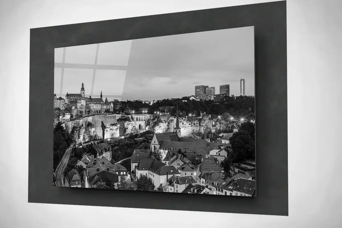 Luxembourg city night cityscape black and white floating acrylic