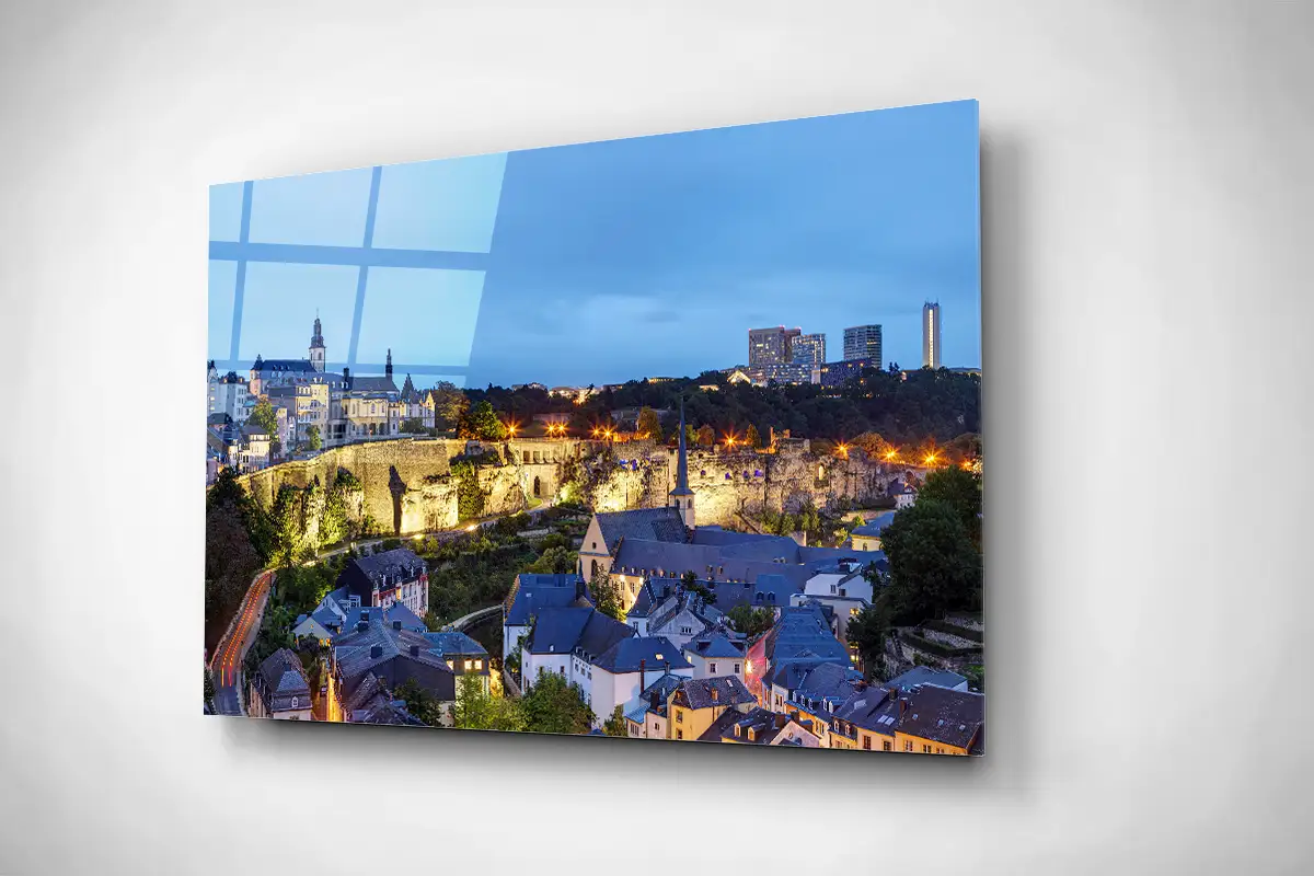 Luxembourg city night cityscape gallery print acrylic