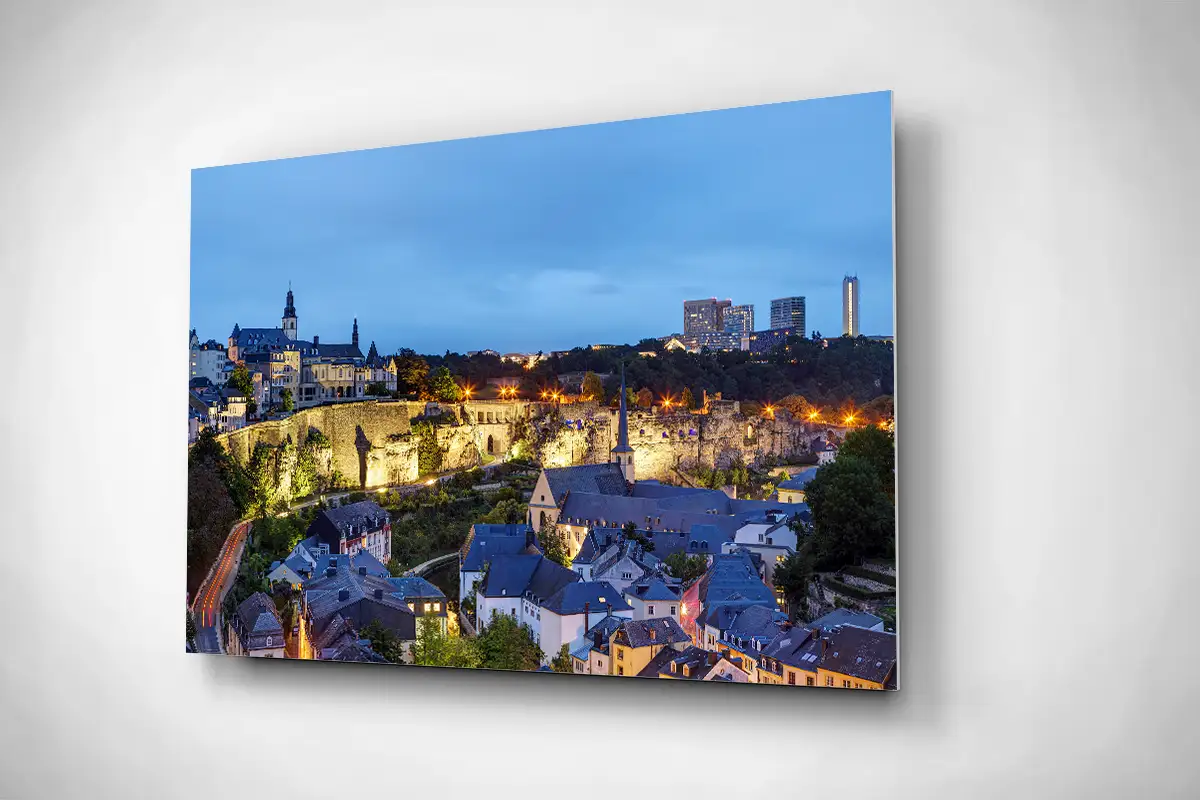 Luxembourg city night cityscape rigid poster