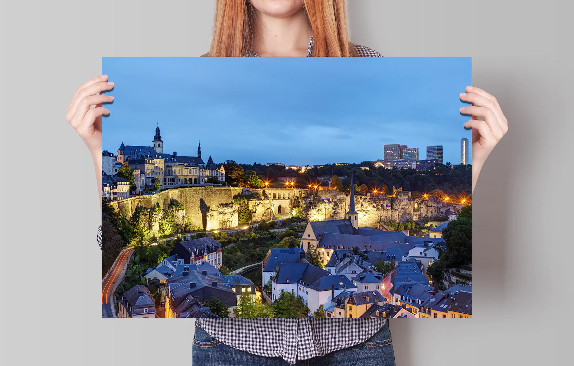 Luxembourg city night cityscape poster