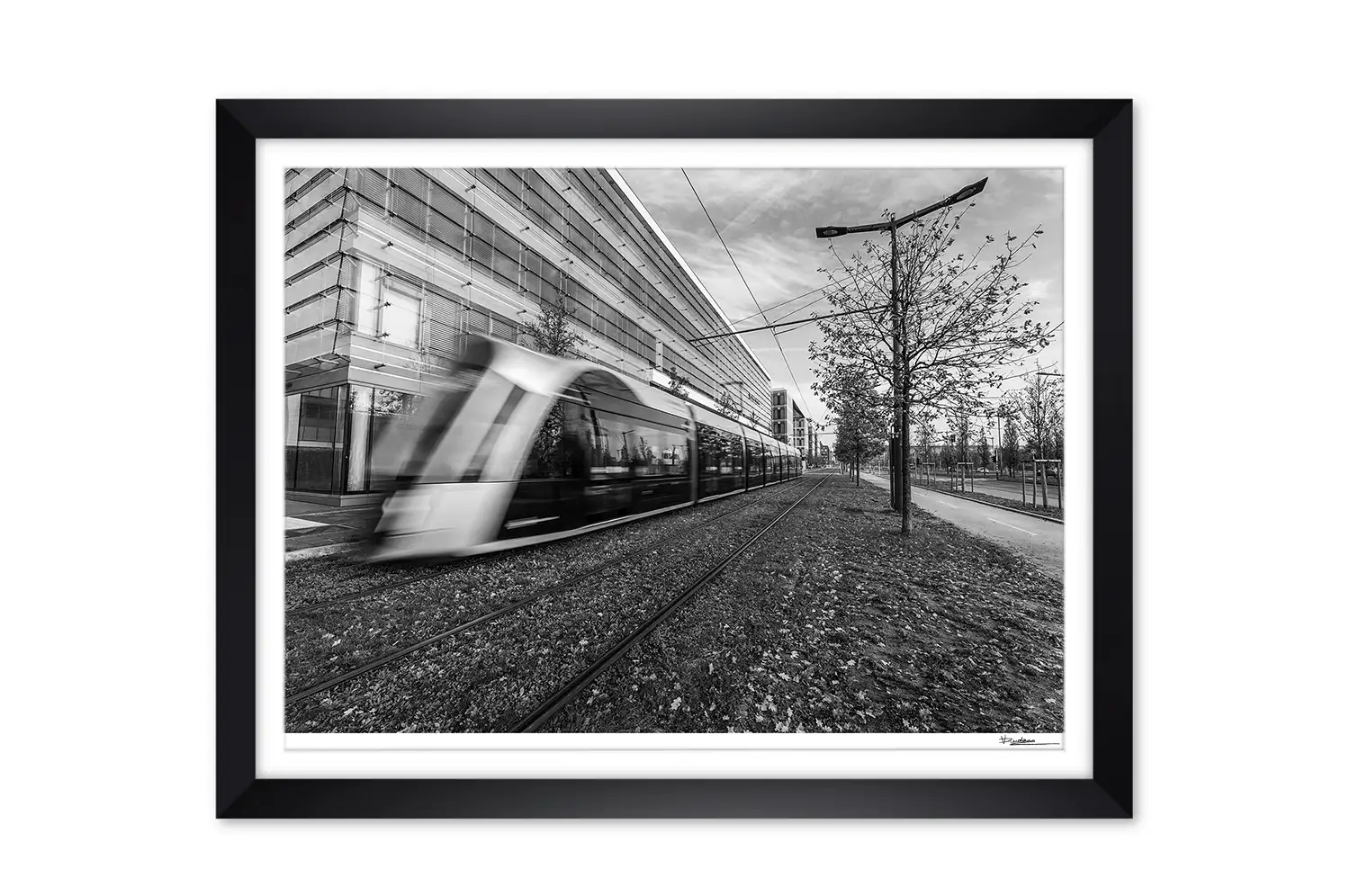 Tram Kirchberg business Luxembourg black and white