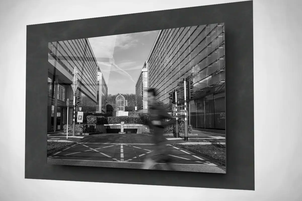 Luxembourg business quarter floating acrylic black and white