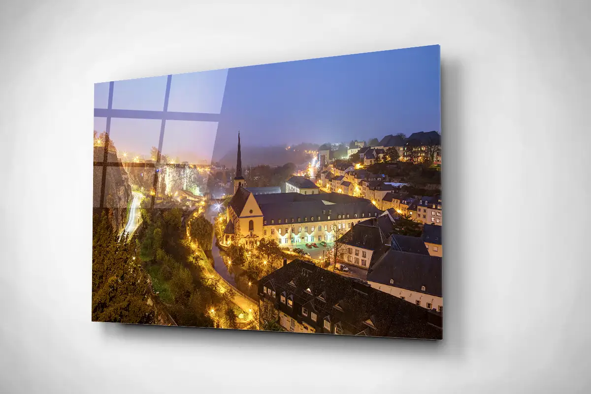 Luxembourg city night in Grund gallery print acrylic