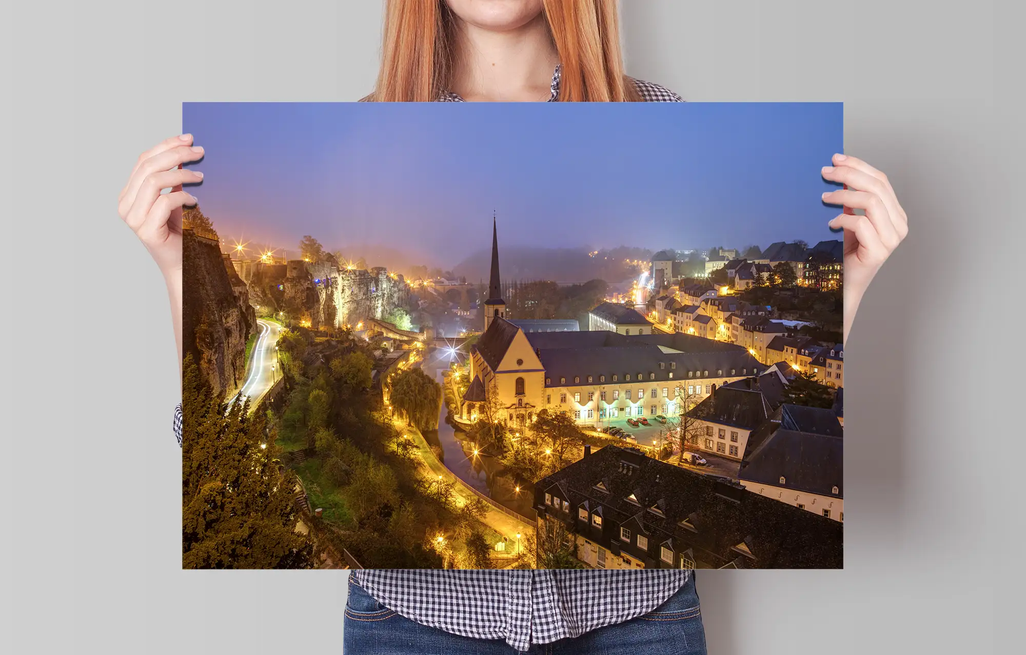 Luxembourg city night in Grund poster