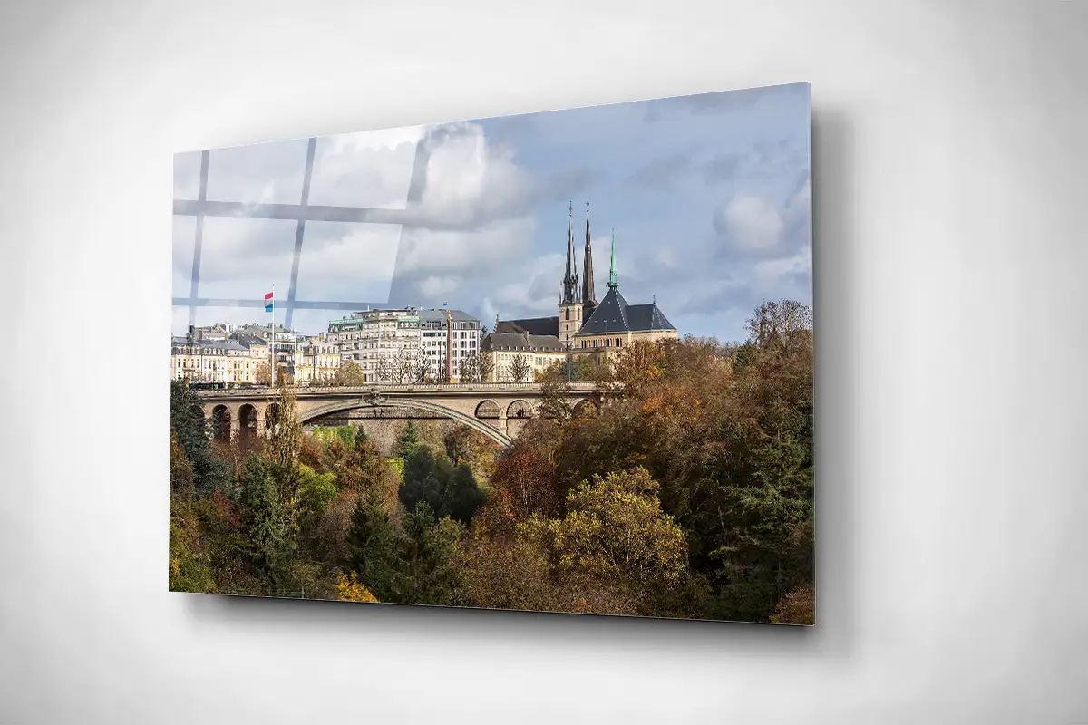 Petrusse in Luxembourg city with landmarks in autumn gallery print acrylic