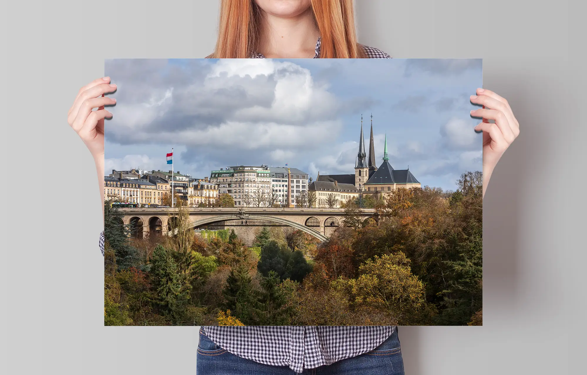 Petrusse in Luxembourg city with landmarks in autumn poster