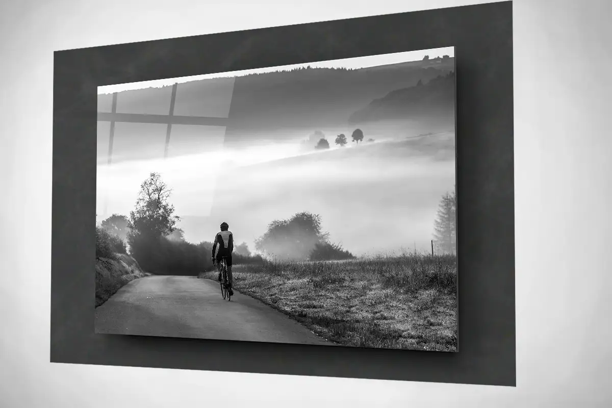 Vallee-de-l-Ernz-Luxembourg-cyclist-bike-floating-acrylic-bw