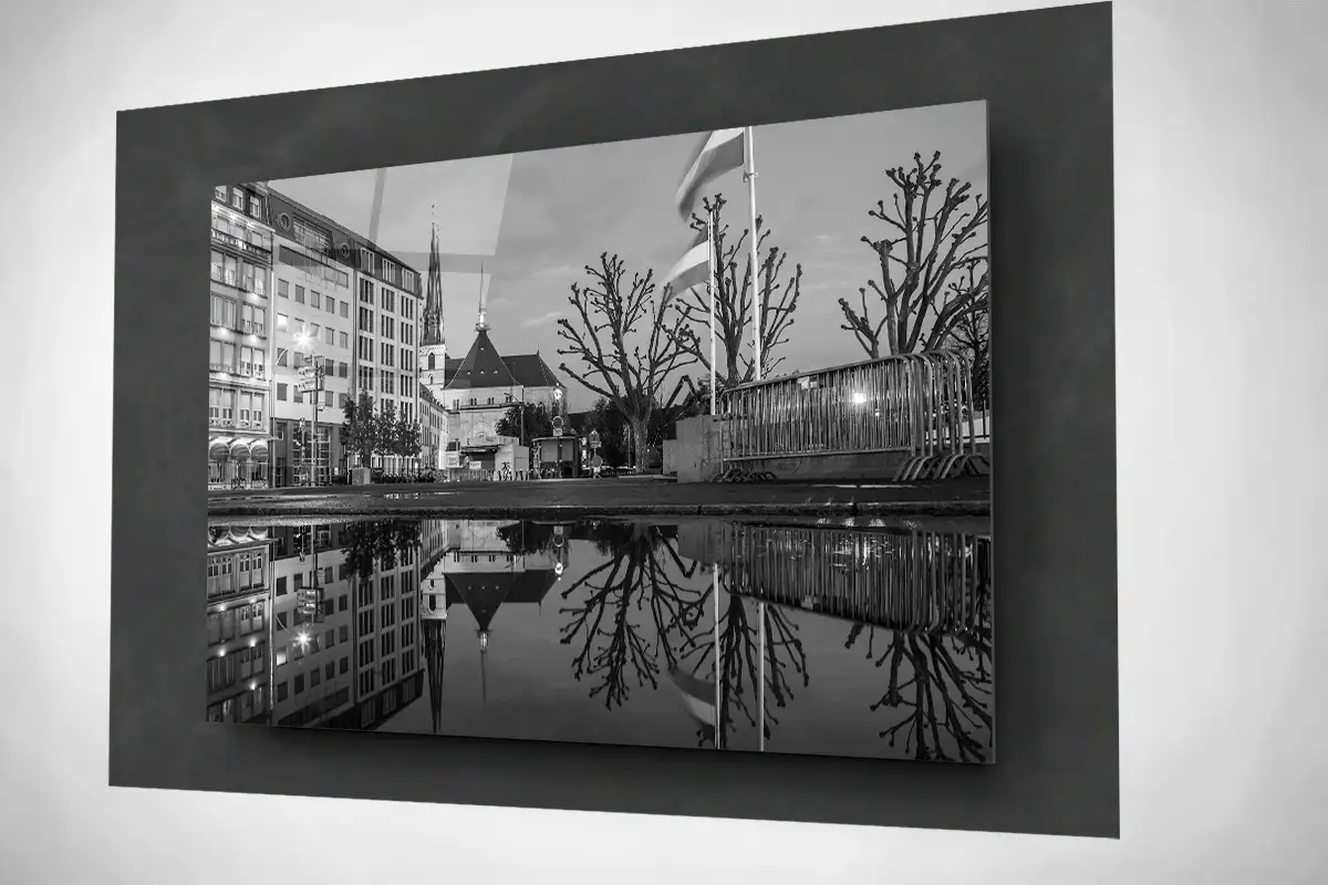 Notre Dame in Luxembourg city at night black and white