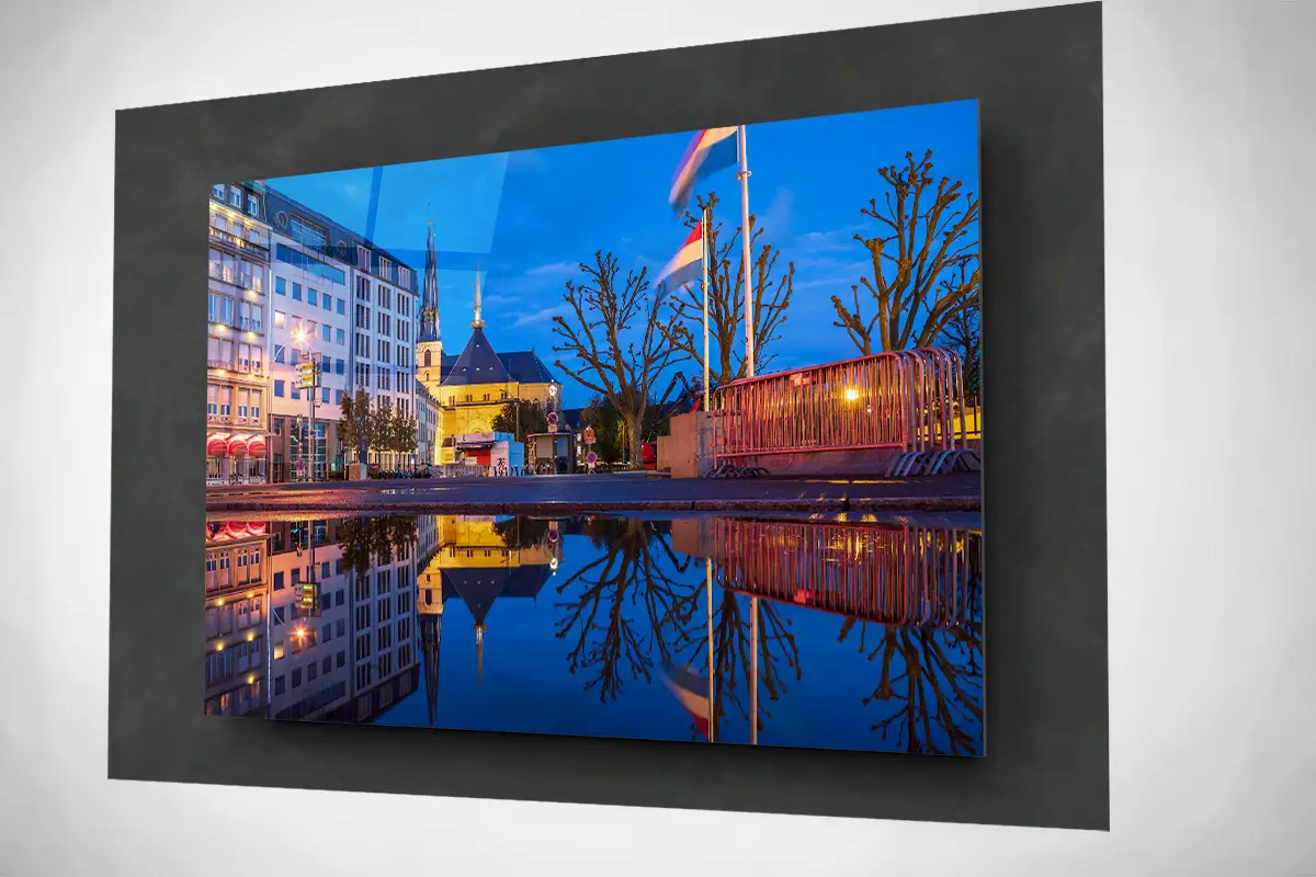 Notre Dame in Luxembourg city at night floating acrylic