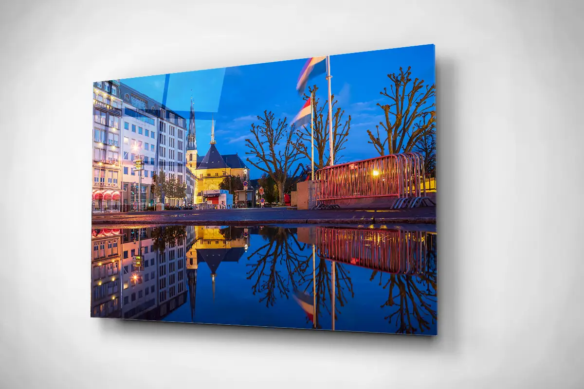 Notre Dame in Luxembourg city at night gallery print