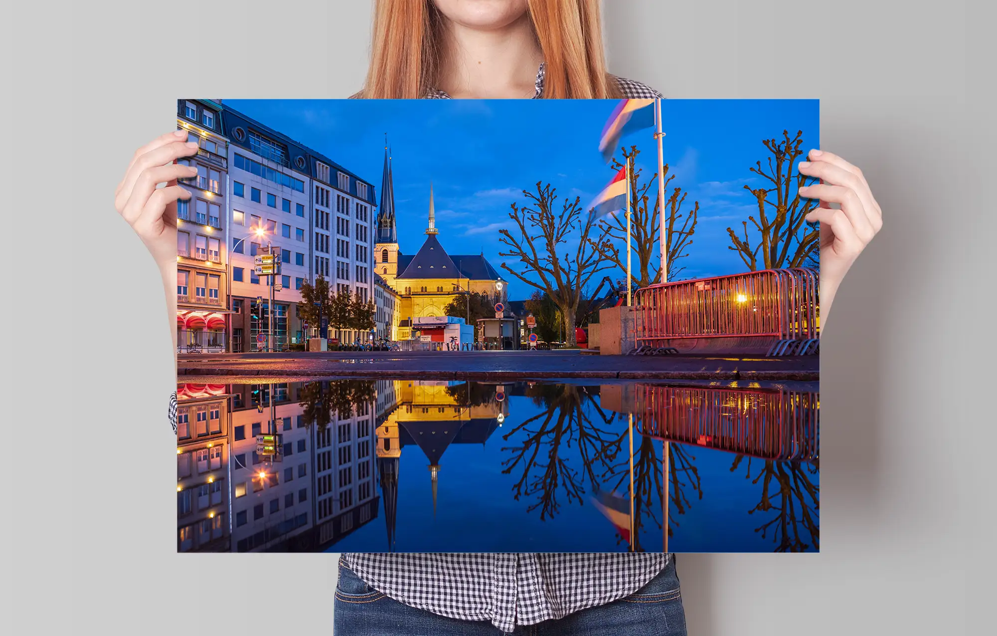 Notre Dame in Luxembourg city at night poster