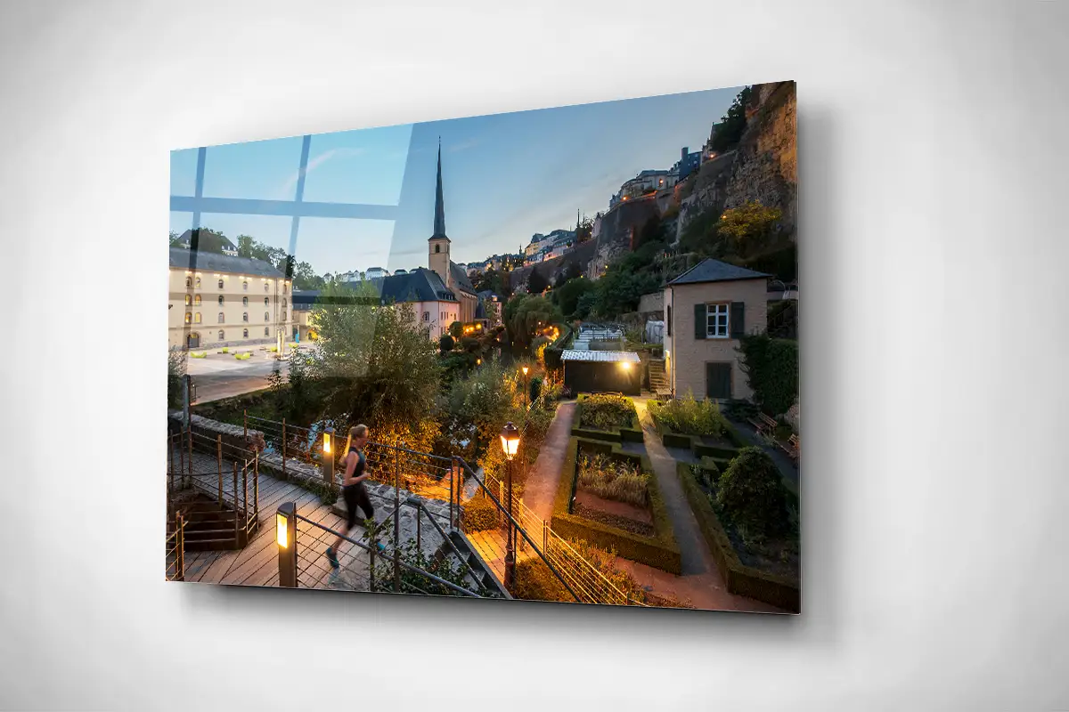 Grund in Luxembourg city at night gallery print acrylic
