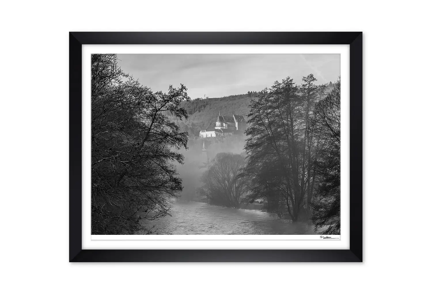 Vianden foggy river Our black and white