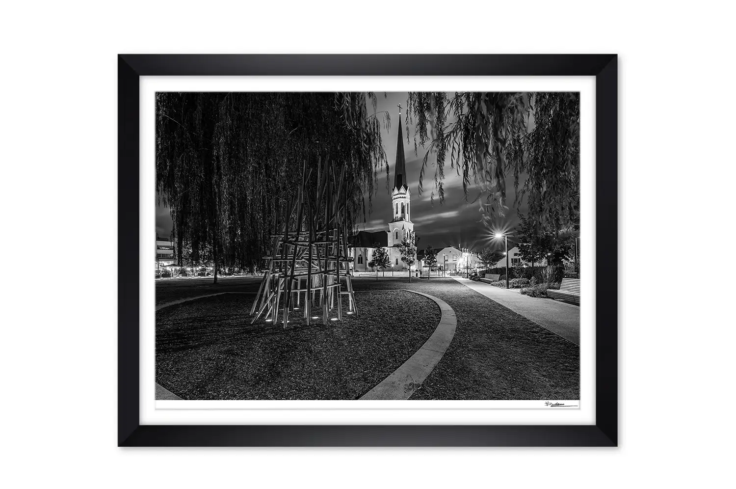 BERTRANGE at night in Luxembourg black and white