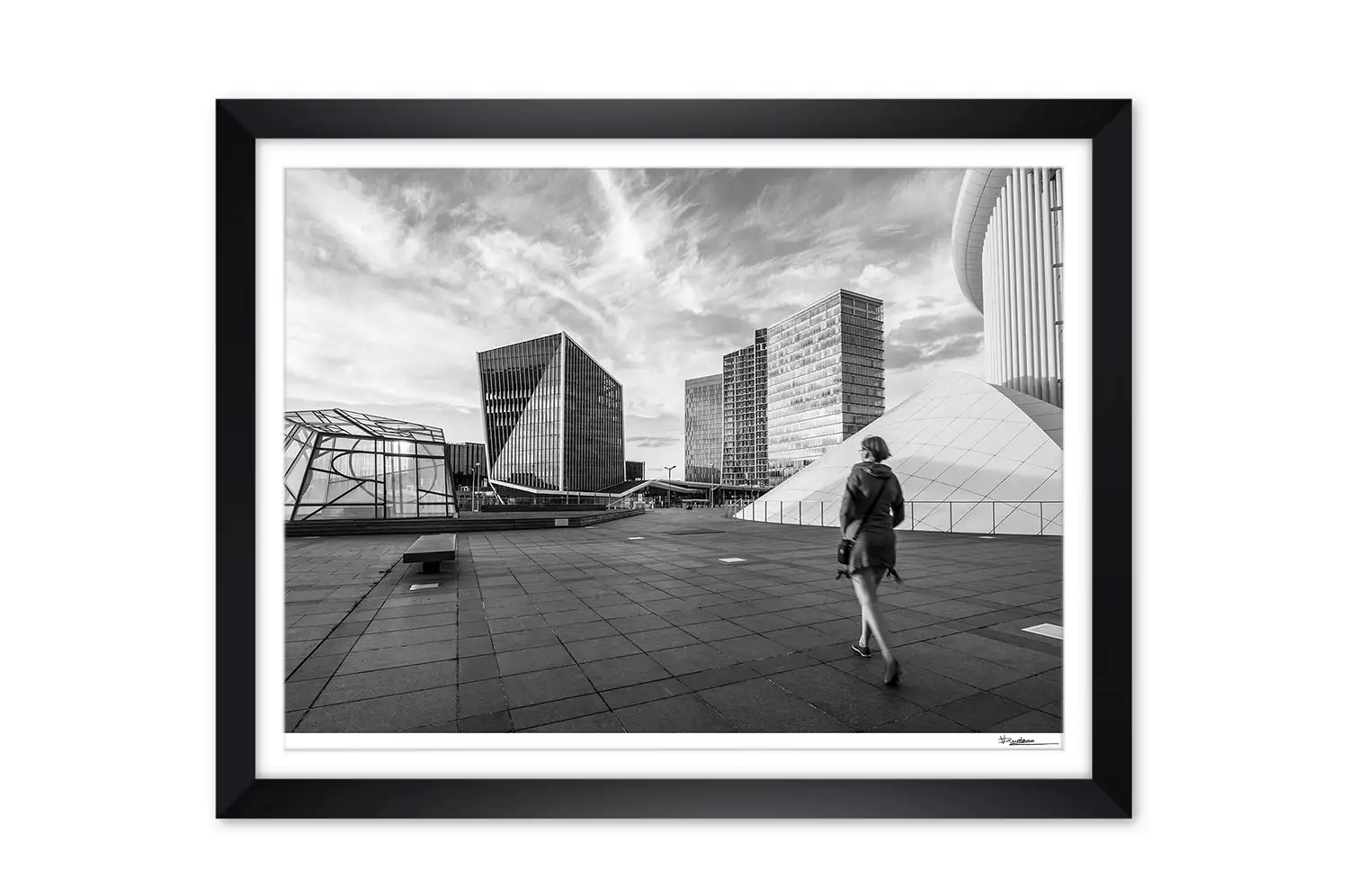European quarter Kirchberg in Luxembourg print black and white