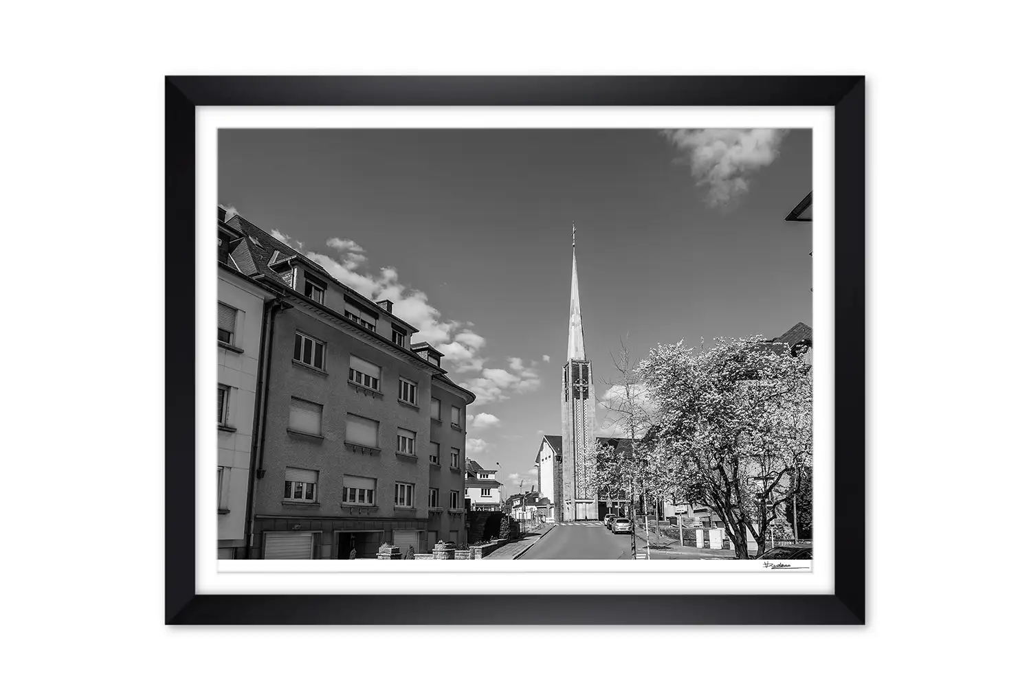Spring in Belair Luxembourg city print black and white