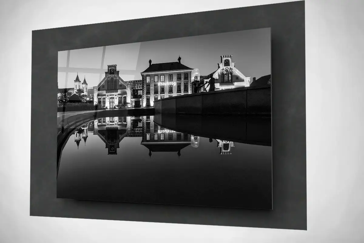Mamer Castle on National Day Nationalfeierdag floating acrylic black and white
